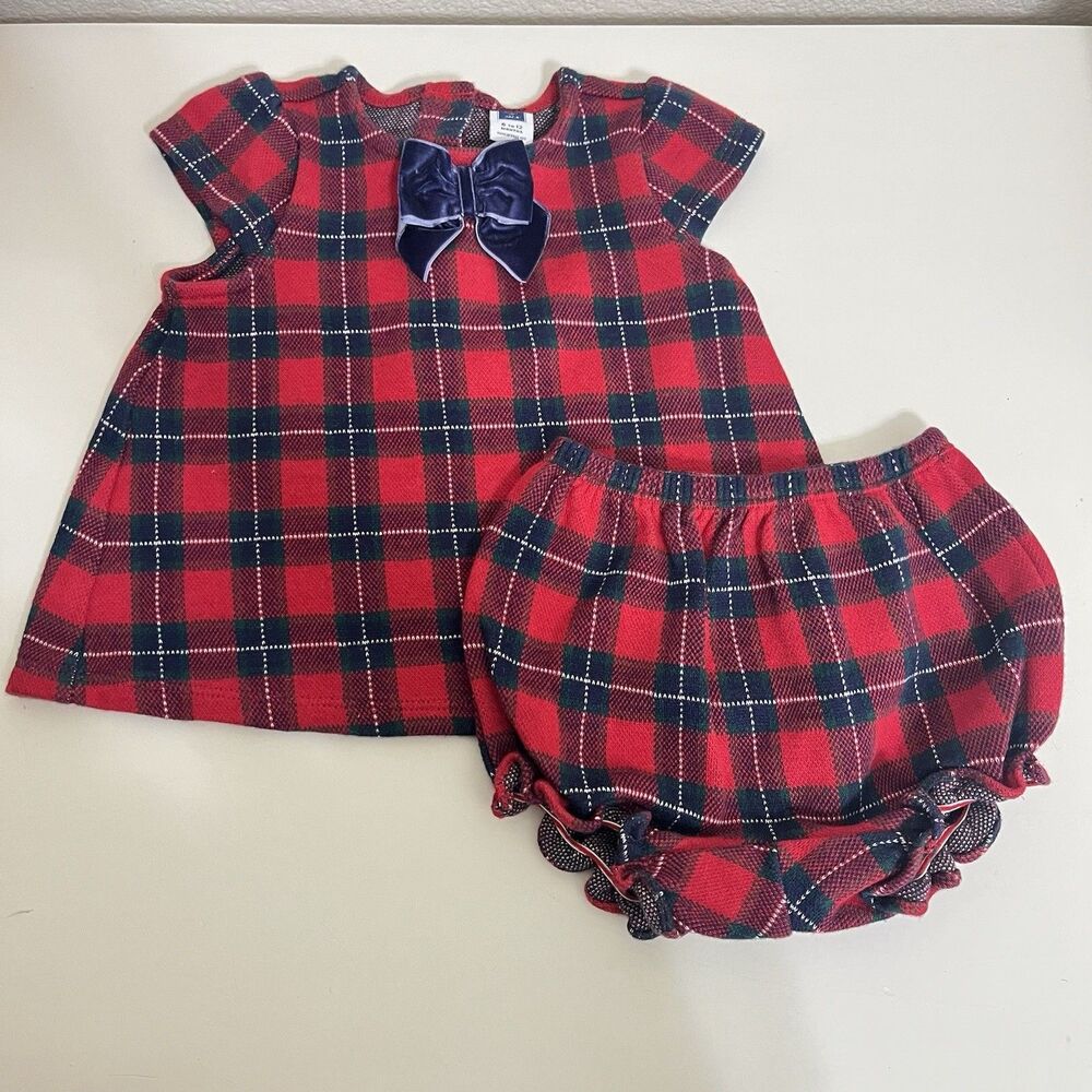 Janie and Jack Wonderland Wishes Red Tartan Knit 2-Pc Dress Bloomers Set 6-12M